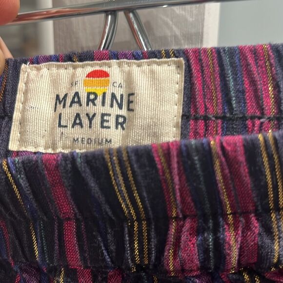 MARINE LAYER Allison Multi-Colored Magenta Gold Lurex Stripped Pants, Size M - Picture 9 of 13